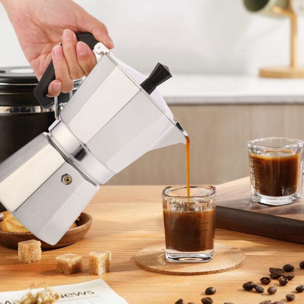 RAINBEAN Stovetop Espresso Maker 180ml For 3 Cups Espresso, Italian Moka Pot Coffee Maker, For Coffee Latte Mocha Cappuccino Macchiato Cuban Cafe Makers, Silver - Image 3