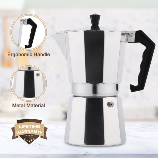RAINBEAN Stovetop Espresso Maker 180ml For 3 Cups Espresso, Italian Moka Pot Coffee Maker, For Coffee Latte Mocha Cappuccino Macchiato Cuban Cafe Makers, Silver - Image 8