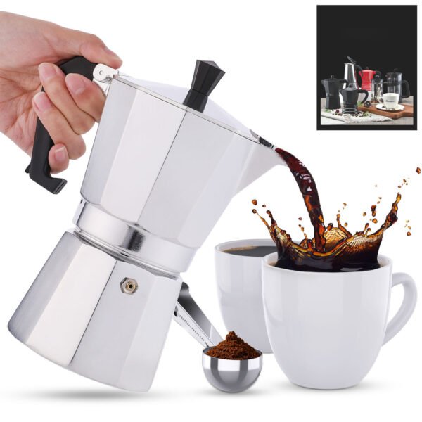 RAINBEAN Stovetop Espresso Maker 180ml For 3 Cups Espresso, Italian Moka Pot Coffee Maker, For Coffee Latte Mocha Cappuccino Macchiato Cuban Cafe Makers, Silver - Image 7