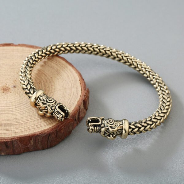 Asgard Crafted Small Handcrafted Stainless Steel Grey Wolf Head Torc Bracelet - Image 3