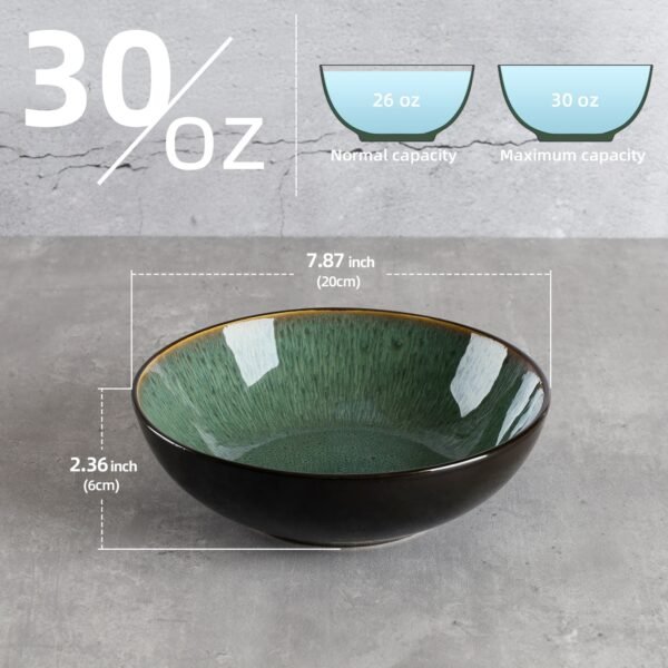 Creative Western  Kiln Change Peacock Green Bowl 30oz Bowl Set Of 4 For Cereal, Salad, Pasta, Soup, Dessert, Serving Dishwasher, Microwave And Oven - Image 3