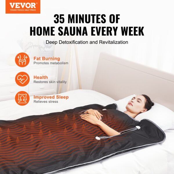 VEVOR Sauna Blanket For Detoxification, Portable Far Infrared Sauna For Home, Oxford Sauna Bag Warm Holes & Carbon Fiber Heating, 1-6 Level Adjustable Temp 95-176F, 5-60 Minutes Timer, 75 X 35 In - Image 5