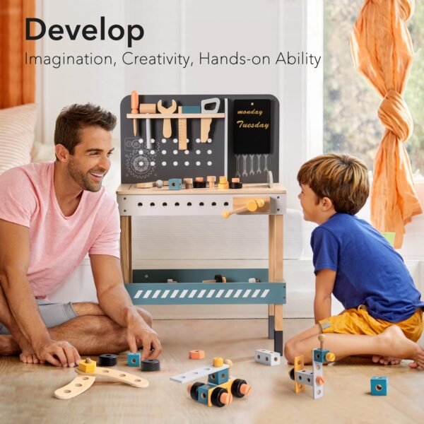 ROBOTIME Wooden Tool Bench For Kids Toy Play Workbench Workshop With Tools Set - Image 7