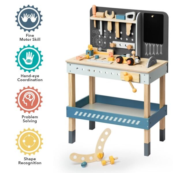 ROBOTIME Wooden Tool Bench For Kids Toy Play Workbench Workshop With Tools Set - Image 2