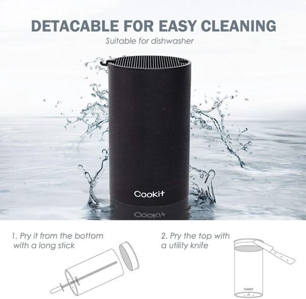 Knife Block Holder, Universal Knife Block without Knives, Unique Double-Layer Wavy Design, Round Black Knife Holder for Kitchen, Space Saver Knife Storage with Scissors Slot Amazon Platform Banned - Image 3