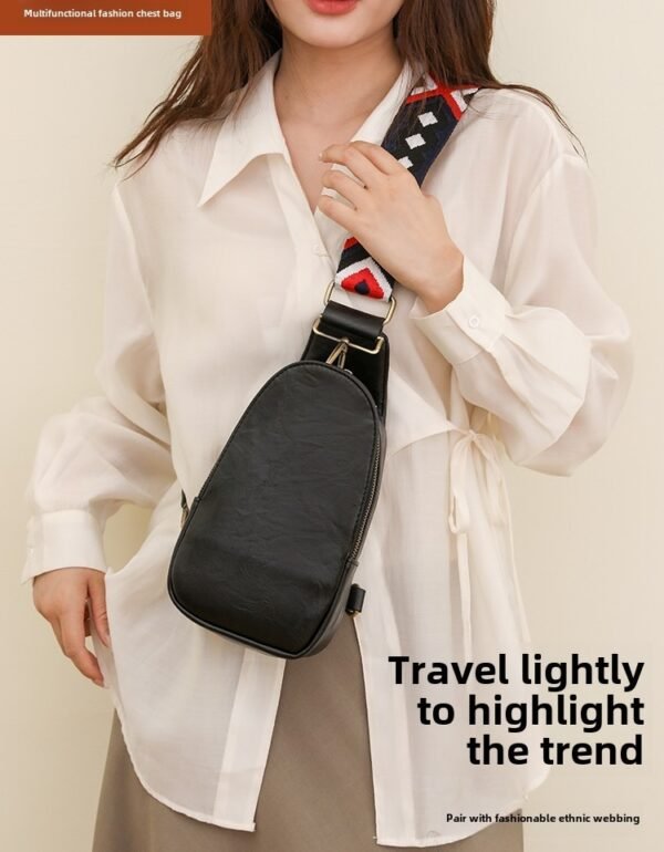 Women Chest Bag Sling Bag, Guitar Strap Small Crossbody PU Leather Satchel Daypack - Image 3