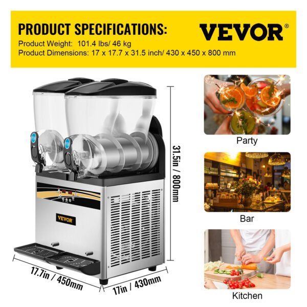 VEVOR Margarita Machine, 15Lx2 Tank Commercial Slushy Machine, Slushie Machine Commercial Margarita Maker, Smoothie Drink Maker For Supermarkets Cafes Restaurants Bars Home Use - Image 3