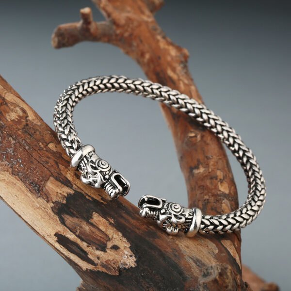 Asgard Crafted Small Handcrafted Stainless Steel Grey Wolf Head Torc Bracelet - Image 4