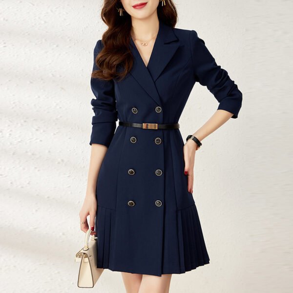 Belt Pleated Hem Dress Autumn And Winter - Image 7