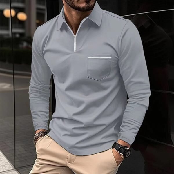 Men's Long Sleeved Sports Polo Shirt - Image 4