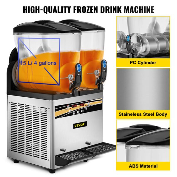 VEVOR Margarita Machine, 15Lx2 Tank Commercial Slushy Machine, Slushie Machine Commercial Margarita Maker, Smoothie Drink Maker For Supermarkets Cafes Restaurants Bars Home Use - Image 5