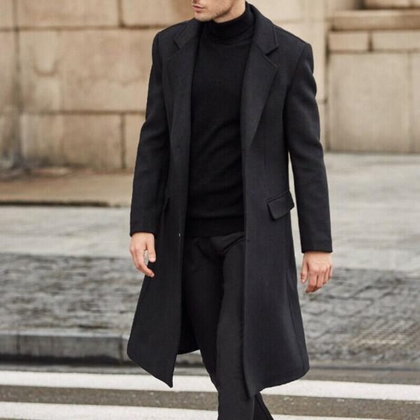Men's Long Trench Coat Woolen Coat - Image 5