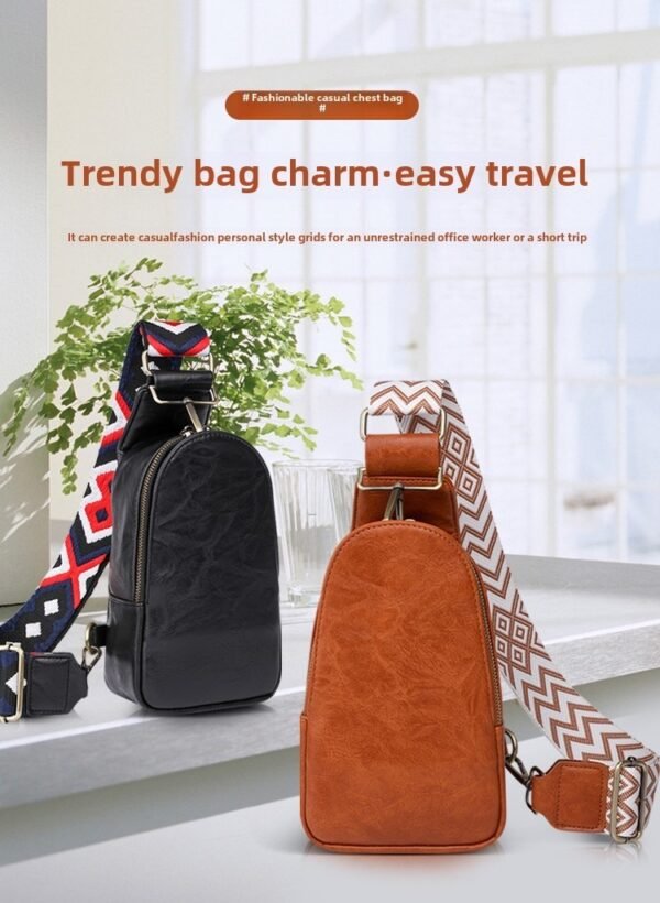 Women Chest Bag Sling Bag, Guitar Strap Small Crossbody PU Leather Satchel Daypack - Image 8