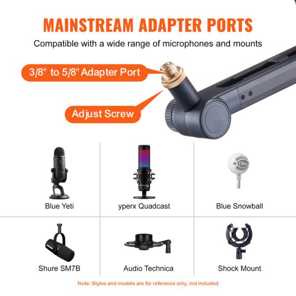 VEVOR Microphone Boom Arm With Desk Mount,  Rotatable, Adjustable Mic Stand With Adapter Port Headset Hook, For Blue Hyperx Quadcast Blue Snowball Shure SM7B Audio Technica - Image 8
