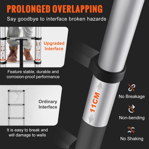 VEVOR Telescoping Ladder Aluminum Extension Step 10.5 Ft Multi-purpose Portable - Image 3