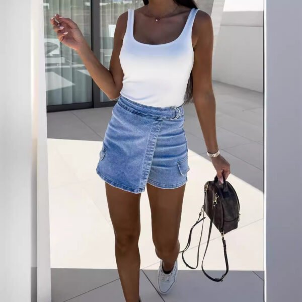 Fashion Casual Solid Color Denim Culotte - Image 2