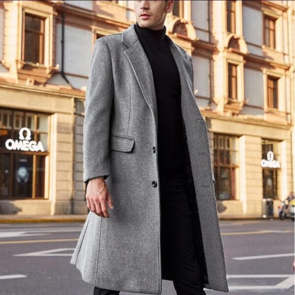 Men's Long Trench Coat Woolen Coat - Image 6