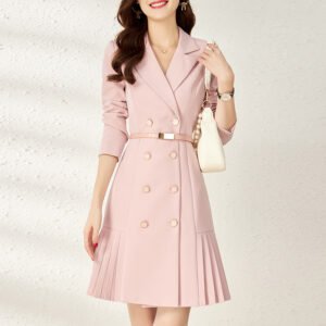 Belt Pleated Hem Dress Autumn And Winter