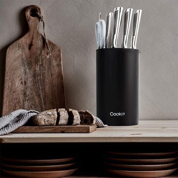 Knife Block Holder, Universal Knife Block without Knives, Unique Double-Layer Wavy Design, Round Black Knife Holder for Kitchen, Space Saver Knife Storage with Scissors Slot Amazon Platform Banned - Image 2