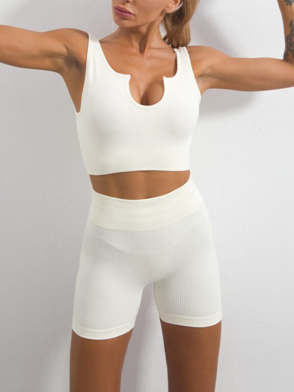 Workout Sets For Women 2 Piece Seamless Ribbed Crop Tank High Waist Shorts Yoga Outfits - Image 7