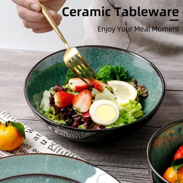 Creative Western  Kiln Change Peacock Green Bowl 30oz Bowl Set Of 4 For Cereal, Salad, Pasta, Soup, Dessert, Serving Dishwasher, Microwave And Oven - Image 5