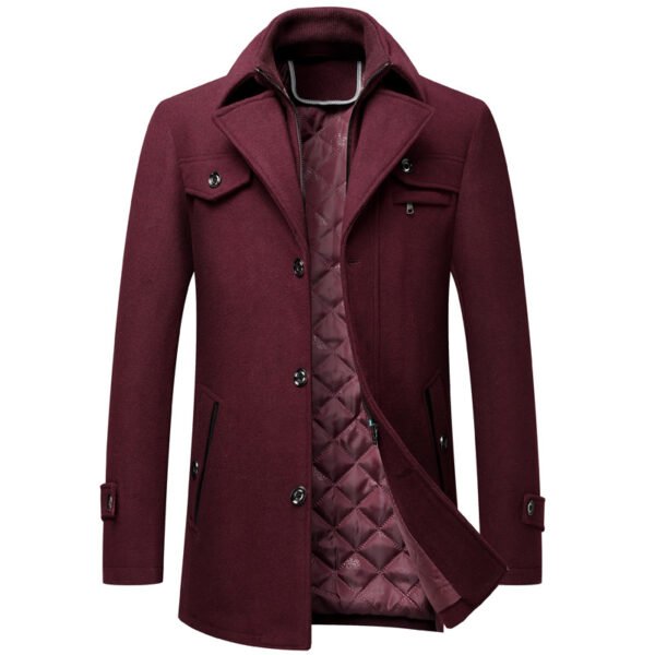 Men's Wool Woolen Thickened Overcoat Jacket - Image 4