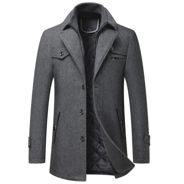 Men's Wool Woolen Thickened Overcoat Jacket - Image 3