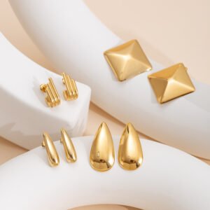 Minimalist Titanium Steel Ear Studs Triangle Oval Geometric Stainless Steel Oil Pressure Ins Style