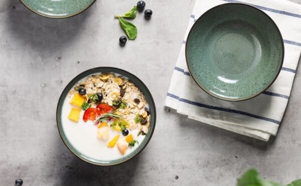 Creative Western  Kiln Change Peacock Green Bowl 30oz Bowl Set Of 4 For Cereal, Salad, Pasta, Soup, Dessert, Serving Dishwasher, Microwave And Oven - Image 4