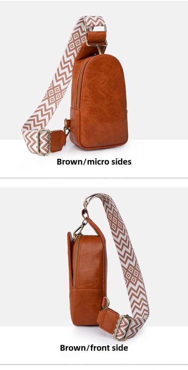 Women Chest Bag Sling Bag, Guitar Strap Small Crossbody PU Leather Satchel Daypack - Image 2