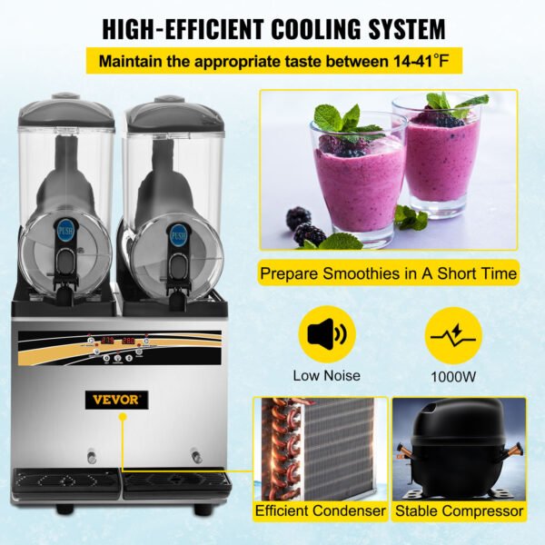 VEVOR Margarita Machine, 15Lx2 Tank Commercial Slushy Machine, Slushie Machine Commercial Margarita Maker, Smoothie Drink Maker For Supermarkets Cafes Restaurants Bars Home Use - Image 9