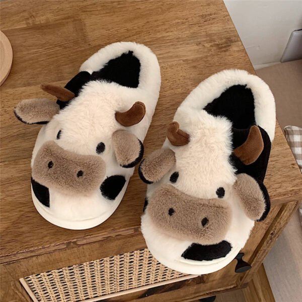 Cute Cow Animal Slipper For Women Girls Fashion Kawaii Soft Fluffy Winter Warm Slippers Woman Cartoon Milk Cow House Slippers Funny Shoes - Image 3