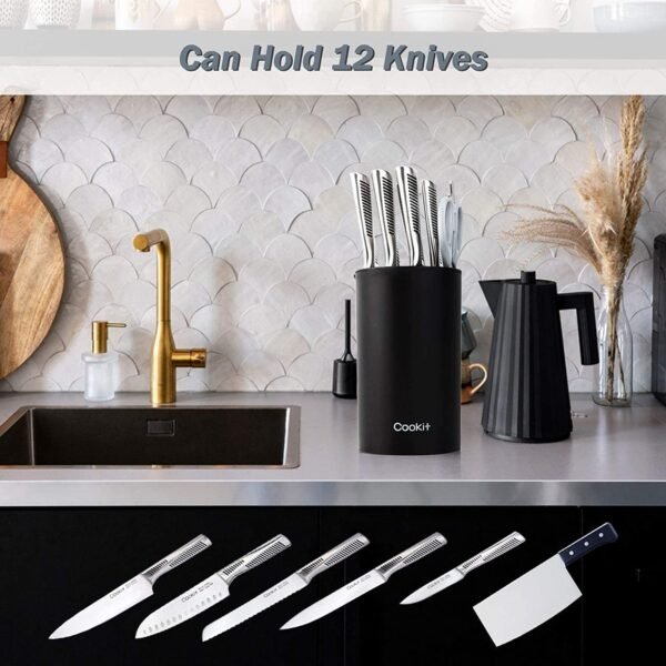 Knife Block Holder, Universal Knife Block without Knives, Unique Double-Layer Wavy Design, Round Black Knife Holder for Kitchen, Space Saver Knife Storage with Scissors Slot Amazon Platform Banned - Image 7