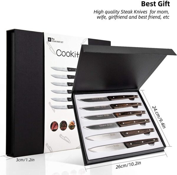 6Pcs Steak Knife Set Serrated Stainless Steel Utility with Wooden Handle for Home Dining Restaurant - Image 7