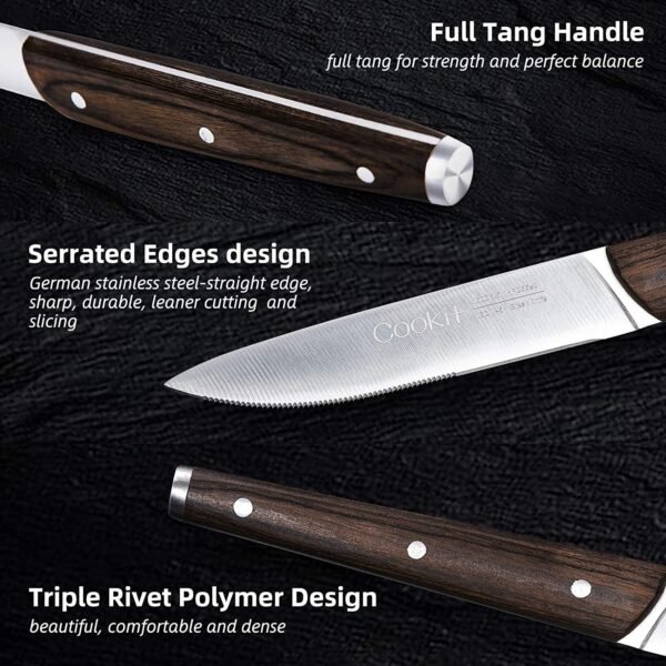 6Pcs Steak Knife Set Serrated Stainless Steel Utility with Wooden Handle for Home Dining Restaurant - Image 4