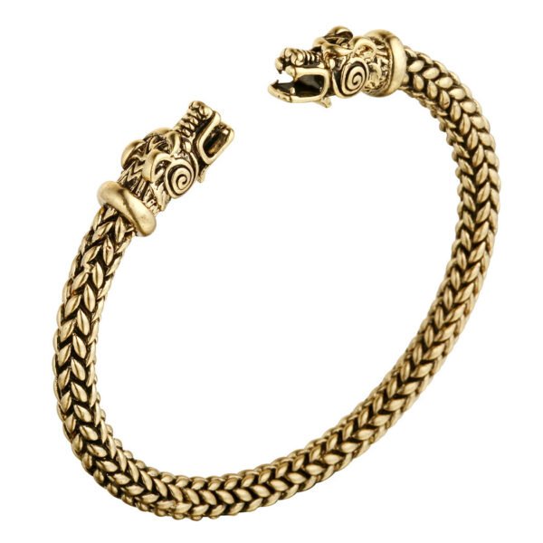Asgard Crafted Small Handcrafted Stainless Steel Grey Wolf Head Torc Bracelet - Image 5
