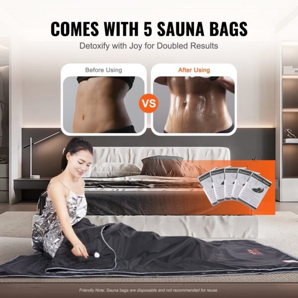 VEVOR Sauna Blanket For Detoxification, Portable Far Infrared Sauna For Home, Oxford Sauna Bag Warm Holes & Carbon Fiber Heating, 1-6 Level Adjustable Temp 95-176F, 5-60 Minutes Timer, 75 X 35 In - Image 2