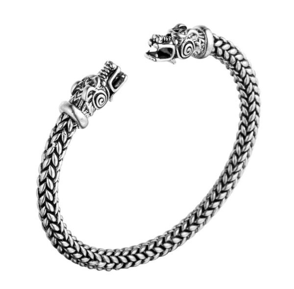 Asgard Crafted Small Handcrafted Stainless Steel Grey Wolf Head Torc Bracelet - Image 2