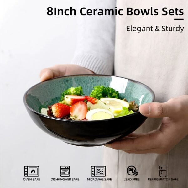 Creative Western  Kiln Change Peacock Green Bowl 30oz Bowl Set Of 4 For Cereal, Salad, Pasta, Soup, Dessert, Serving Dishwasher, Microwave And Oven - Image 7