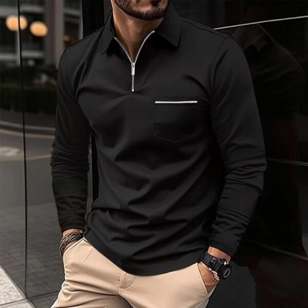 Men's Long Sleeved Sports Polo Shirt - Image 2