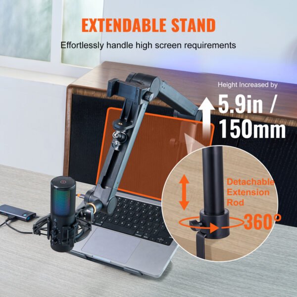 VEVOR Microphone Boom Arm With Desk Mount,  Rotatable, Adjustable Mic Stand With Adapter Port Headset Hook, For Blue Hyperx Quadcast Blue Snowball Shure SM7B Audio Technica - Image 7
