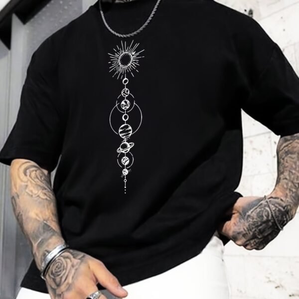 Large Men's Planet Patterned Round Neck Short Sleeved T-shirt, Men's T-shirt, Summer Casual And Fashionable Tops, And Sportswear - Image 6